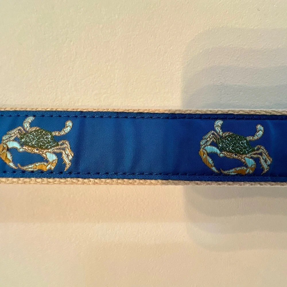 Leather Man Ltd Nautical Blue Crab Embroidered Belt Size 48